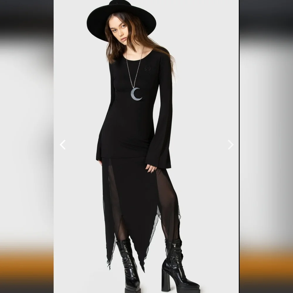 Killstar Black Mesh Paneled Pointed-Hem Maxi Skirt - Picture 6 of 6